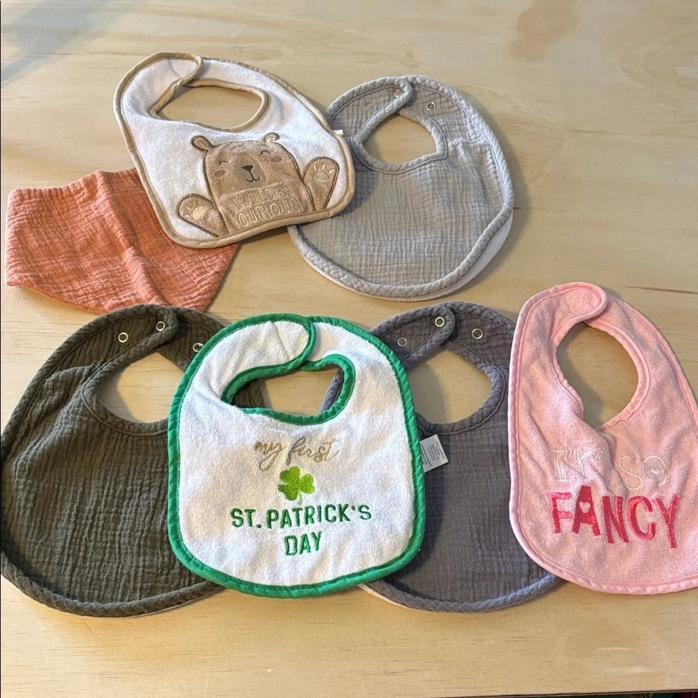 Set of Baby Bibs in Pink, Gray, Green and Brown - Multi-Color Kids Accessories